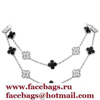 Van Cleef & Arpels Onyx Vintage Alhambra Necklace black with silver diamonds - Click Image to Close